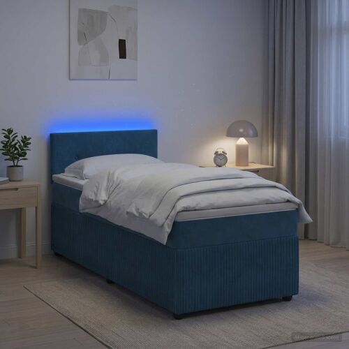 Boxspring krevet s madracem Plava 90 x 190 cm Baršun - Plava 90 x 190 cm Prošiveno gumbima Cijena
