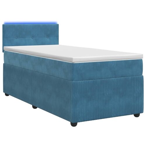 Boxspring krevet s madracem Plava 90 x 190 cm Baršun - Plava 90 x 190 cm Prošiveno gumbima Cijena