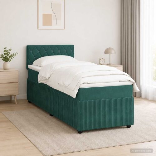 Boxspring krevet s madracem Tamnozelena 100 x 200 cm Baršun - Tamnozelena 100 x 200 cm Kristal s dugmadima Cijena