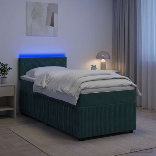 Boxspring krevet s madracem Tamnozelena 100 x 200 cm Baršun - Tamnozelena 100 x 200 cm Kristal s dugmadima Cijena