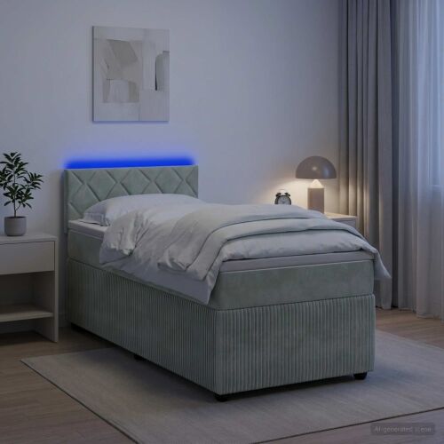 Boxspring krevet s madracem Svjetlosiva 100 x 200 cm Baršun - Svjetlosiva 100 x 200 cm Dizajn s rombovima Cijena