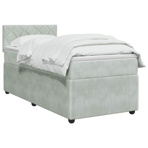 Boxspring krevet s madracem Svjetlosiva 100 x 200 cm Baršun - Svjetlosiva 100 x 200 cm Dizajn s rombovima Cijena
