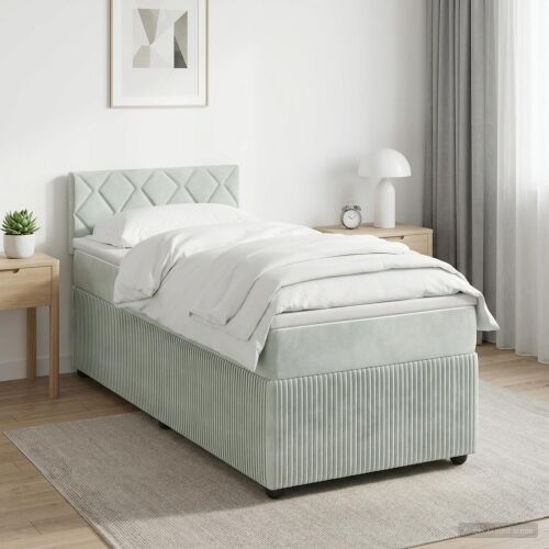 Boxspring krevet s madracem Svjetlosiva 100 x 200 cm Baršun - Svjetlosiva 100 x 200 cm Dizajn s rombovima Cijena