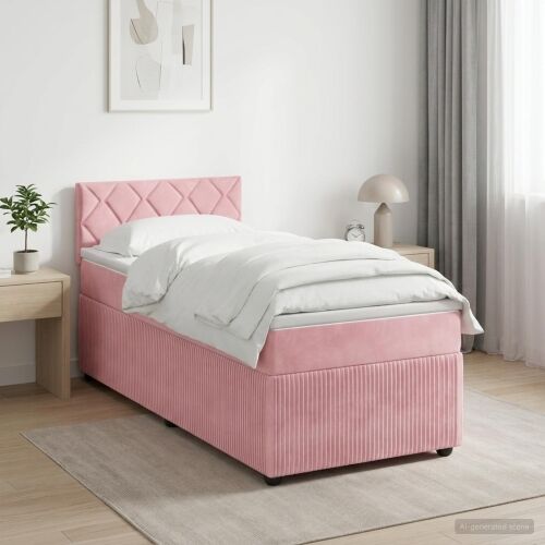 Boxspring krevet s madracem Ružičasta 100 x 200 cm Baršun - Ružičasta 100 x 200 cm Dizajn s rombovima Cijena