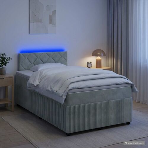 Boxspring krevet s madracem Svjetlosiva 120 x 190 cm Baršun - Svjetlosiva 120 x 190 cm Dizajn s rombovima Cijena