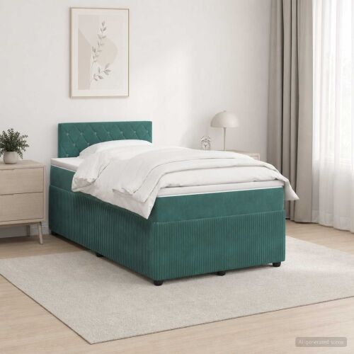 Boxspring krevet s madracem Tamnozelena 120 x 200 cm Baršun - Tamnozelena 120 x 200 cm Kristal s dugmadima Cijena