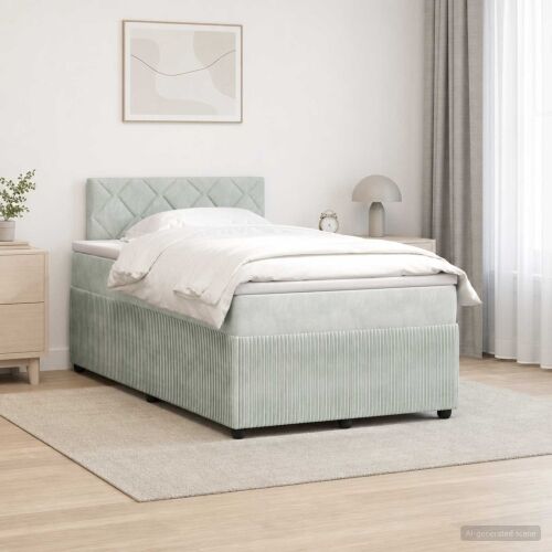 Boxspring krevet s madracem Svjetlosiva 120 x 200 cm Baršun - Svjetlosiva 120 x 200 cm Dizajn s rombovima Cijena