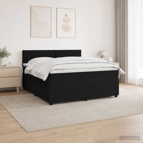 Boxspring krevet s madracem Crna 140 x 190 cm Baršun - Crna 140 x 190 cm Dizajn s rombovima Cijena