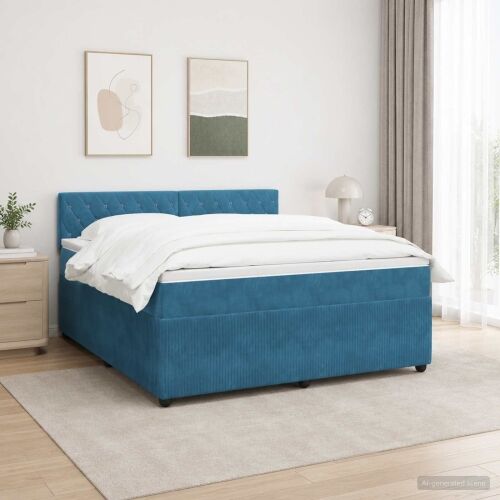 Boxspring krevet s madracem Plava 140 x 200 cm Baršun - Plava 140 x 200 cm Kristal s dugmadima Cijena