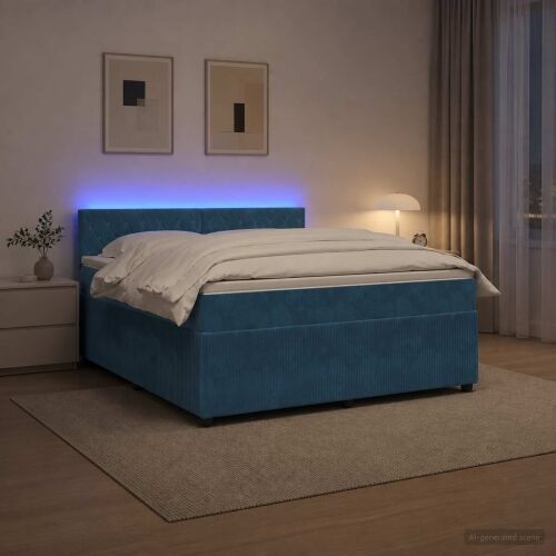 Boxspring krevet s madracem Plava 160 x 200 cm Baršun - Plava 160 x 200 cm Kristal s dugmadima Cijena