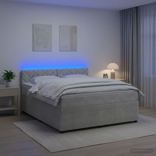 Boxspring krevet s madracem Svjetlosiva 160 x 200 cm Baršun - Svjetlosiva 160 x 200 cm Dizajn s rombovima Cijena