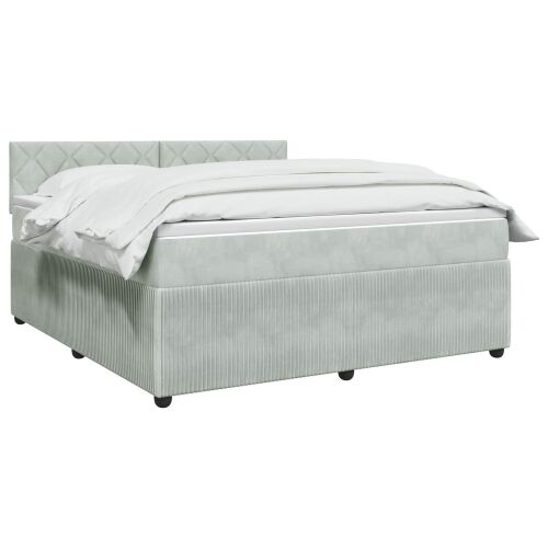 Boxspring krevet s madracem Svjetlosiva 160 x 200 cm Baršun - Svjetlosiva 160 x 200 cm Dizajn s rombovima Cijena