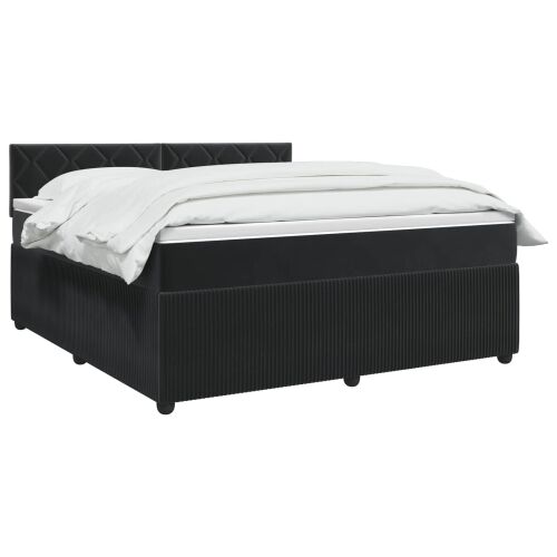 Boxspring krevet s madracem Crna 160 x 200 cm Baršun - Crna 160 x 200 cm Dizajn s rombovima Cijena