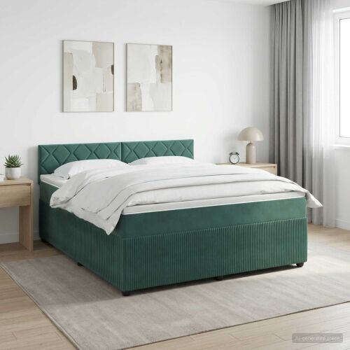 Boxspring krevet s madracem Tamnozelena 160 x 200 cm Baršun - Tamnozelena 160 x 200 cm Dizajn s rombovima Cijena