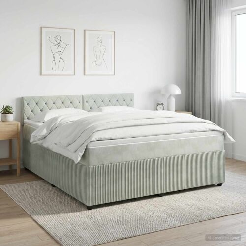 Boxspring krevet s madracem Svjetlosiva 180 x 200 cm Baršun - Svjetlosiva 180 x 200 cm Kristal s dugmadima Cijena