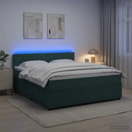 Boxspring krevet s madracem Tamnozelena 180 x 200 cm Baršun - Tamnozelena 180 x 200 cm Kristal s dugmadima Cijena