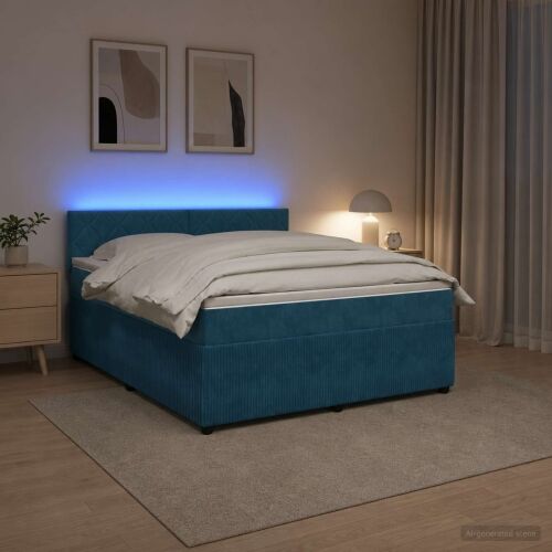 Boxspring krevet s madracem Plava 180 x 200 cm Baršun - Plava 180 x 200 cm Dizajn s rombovima Cijena
