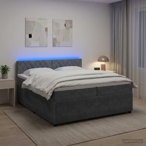 Boxspring krevet s madracem Tamnosiva 200 x 200 cm Baršun - Tamnosiva 200 x 200 cm Kristal s dugmadima Cijena