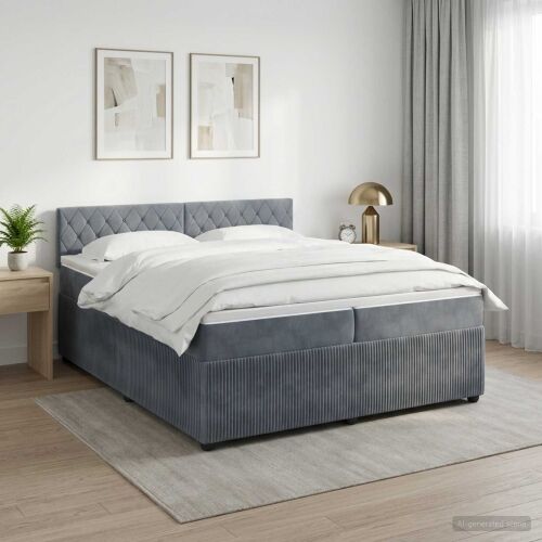 Boxspring krevet s madracem Tamnosiva 200 x 200 cm Baršun - Tamnosiva 200 x 200 cm Kristal s dugmadima Cijena
