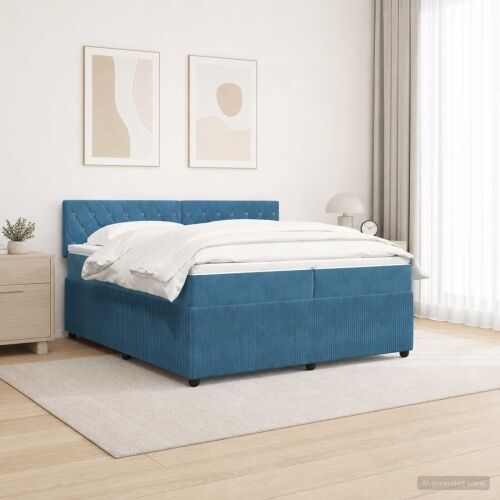 Boxspring krevet s madracem Plava 200 x 200 cm Baršun - Plava 200 x 200 cm Kristal s dugmadima Cijena