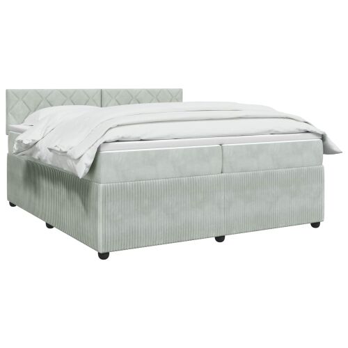 Boxspring krevet s madracem Svjetlosiva 200 x 200 cm Baršun - Svjetlosiva 200 x 200 cm Dizajn s rombovima Cijena
