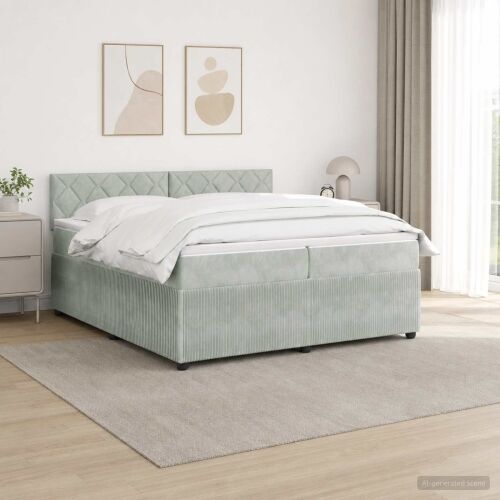 Boxspring krevet s madracem Svjetlosiva 200 x 200 cm Baršun - Svjetlosiva 200 x 200 cm Dizajn s rombovima Cijena