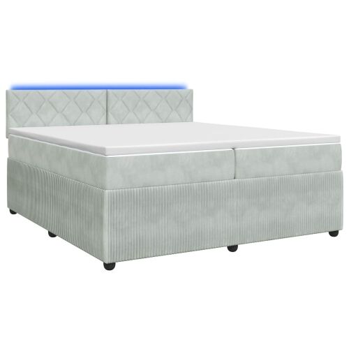 Boxspring krevet s madracem Svjetlosiva 200 x 200 cm Baršun - Svjetlosiva 200 x 200 cm Dizajn s rombovima Cijena
