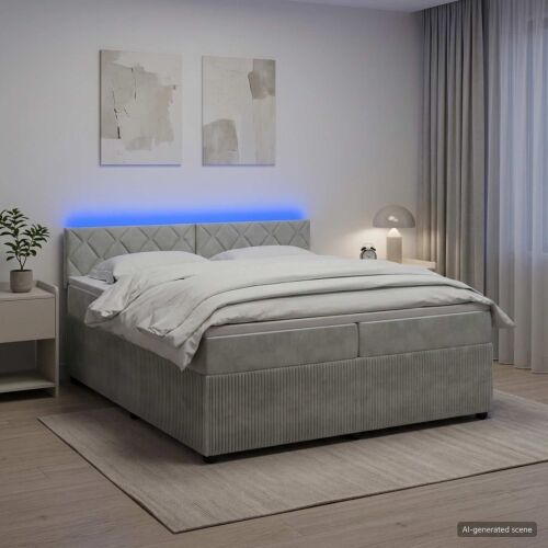 Boxspring krevet s madracem Svjetlosiva 200 x 200 cm Baršun - Svjetlosiva 200 x 200 cm Dizajn s rombovima Cijena