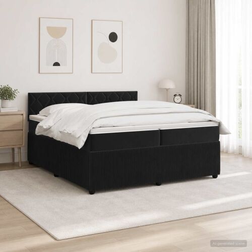 Boxspring krevet s madracem Crna 200 x 200 cm Baršun - Crna 200 x 200 cm Dizajn s rombovima Cijena