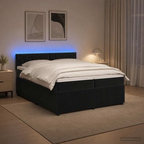Boxspring krevet s madracem Crna 200 x 200 cm Baršun - Crna 200 x 200 cm Dizajn s rombovima Cijena