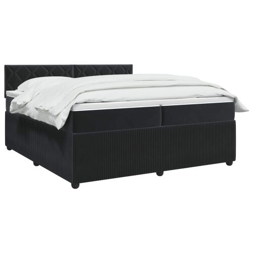 Boxspring krevet s madracem Crna 200 x 200 cm Baršun - Crna 200 x 200 cm Dizajn s rombovima Cijena