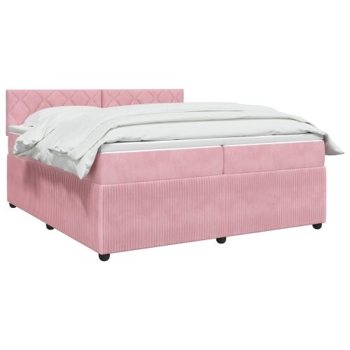 Boxspring krevet s madracem Ružičasta 200 x 200 cm Baršun - Ružičasta 200 x 200 cm Dizajn s rombovima Cijena