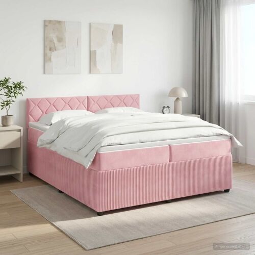 Boxspring krevet s madracem Ružičasta 200 x 200 cm Baršun - Ružičasta 200 x 200 cm Dizajn s rombovima Cijena