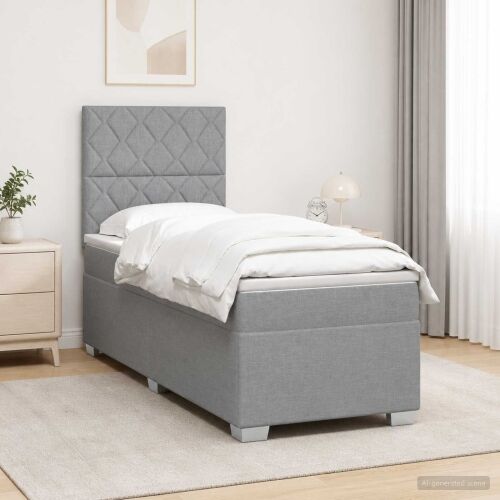 Boxspring krevet s madracem Svjetlosiva 90 x 200 cm Tkanina - Svjetlosiva 90 x 200 cm Dizajn s rombovima Cijena