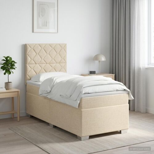 Boxspring krevet s madracem Krem 100 x 200 cm Tkanina - Krem 100 x 200 cm Dizajn s rombovima Cijena