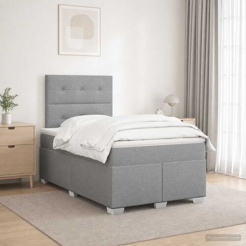 Boxspring krevet s madracem Svjetlosiva 120 x 190 cm Tkanina - Svjetlosiva 120 x 190 cm Prošiveno gumbima Cijena
