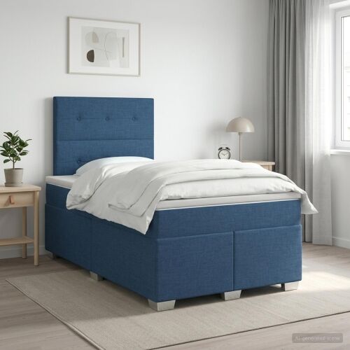 Boxspring krevet s madracem Plava 120 x 190 cm Tkanina - Plava 120 x 190 cm Prošiveno gumbima Cijena