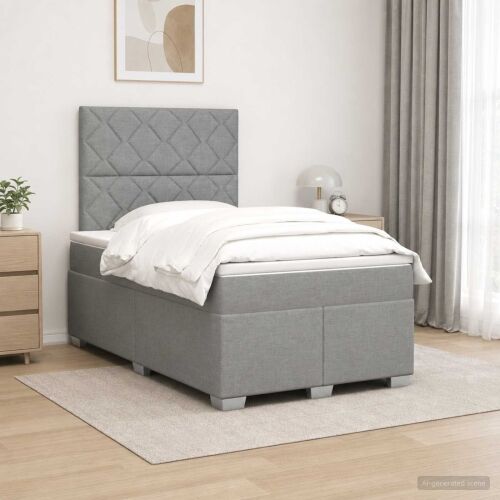 Boxspring krevet s madracem Svjetlosiva 120 x 190 cm Tkanina - Svjetlosiva 120 x 190 cm Dizajn s rombovima Cijena