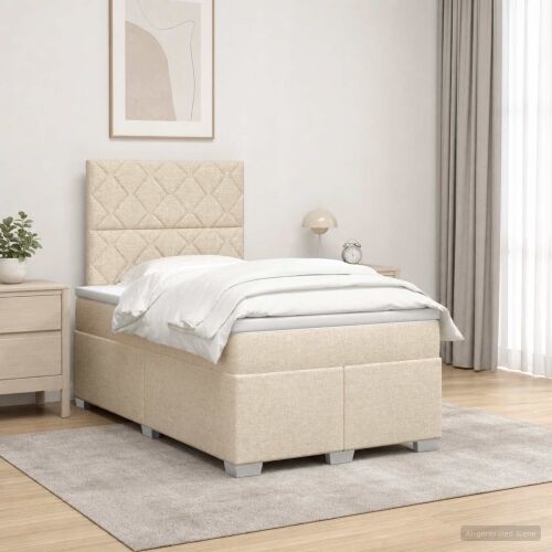 Boxspring krevet s madracem Krem 120 x 200 cm Tkanina - Krem 120 x 200 cm Dizajn s rombovima Cijena