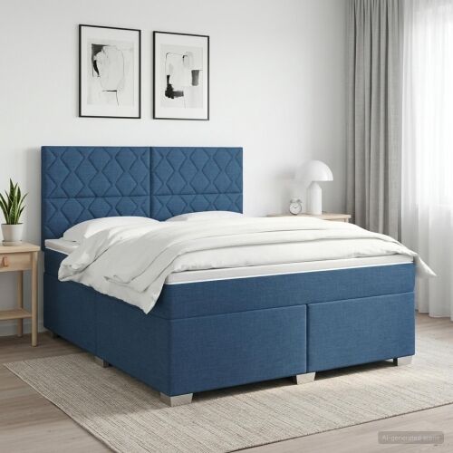 Boxspring krevet s madracem Plava 140 x 200 cm Tkanina - Plava 140 x 200 cm Dizajn s rombovima Cijena