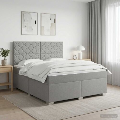 Boxspring krevet s madracem Svjetlosiva 180 x 200 cm Tkanina - Svjetlosiva 180 x 200 cm Dizajn s rombovima Cijena
