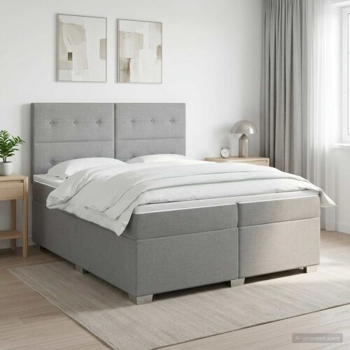 Boxspring krevet s madracem Svjetlosiva 200 x 200 cm Tkanina - Svjetlosiva 200 x 200 cm Prošiveno gumbima Cijena