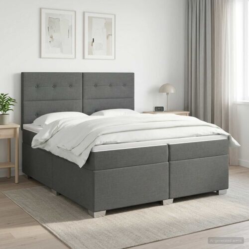 Boxspring krevet s madracem Tamnosiva 200 x 200 cm Tkanina - Tamnosiva 200 x 200 cm Prošiveno gumbima Cijena