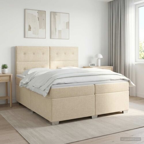 Boxspring krevet s madracem Krem 200 x 200 cm Tkanina - Krem 200 x 200 cm Prošiveno gumbima Cijena