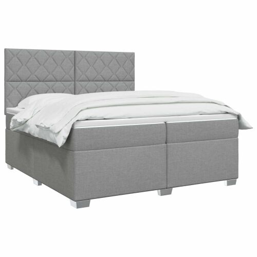 Boxspring krevet s madracem Svjetlosiva 200 x 200 cm Tkanina - Svjetlosiva 200 x 200 cm Dizajn s rombovima Cijena