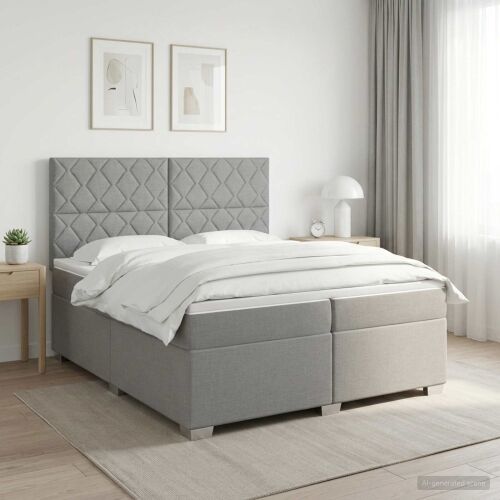 Boxspring krevet s madracem Svjetlosiva 200 x 200 cm Tkanina - Svjetlosiva 200 x 200 cm Dizajn s rombovima Cijena