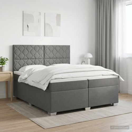 Boxspring krevet s madracem Tamnosiva 200 x 200 cm Tkanina - Tamnosiva 200 x 200 cm Dizajn s rombovima Cijena
