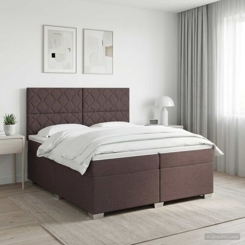 Boxspring krevet s madracem Tamno smeđa 200 x 200 cm Tkanina - Tamno smeđa 200 x 200 cm Dizajn s rombovima Cijena