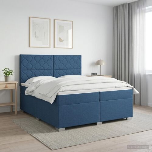 Boxspring krevet s madracem Plava 200 x 200 cm Tkanina - Plava 200 x 200 cm Dizajn s rombovima Cijena