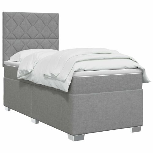 Boxspring krevet s madracem Svjetlosiva Jjedan Tkanina - Svjetlosiva Jjedan Dizajn s rombovima Cijena